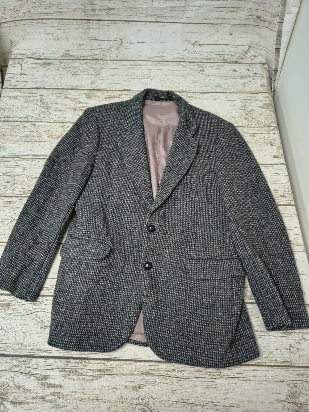 Harris Tweed Wool Sport Coat Black Gray Flecked